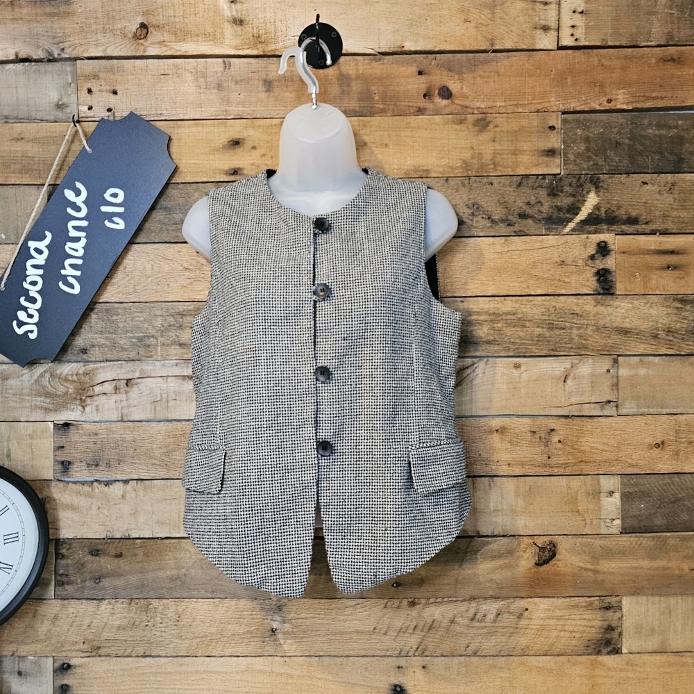 Savannah Women's Gray/black Vintage 70'-80's Wool Button Up Vest size 8